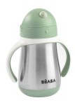 Butelka - kubek niekapek stalowa ze słomką 250 ml - Sage green / Beaba