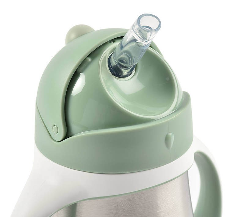 Butelka - kubek niekapek stalowa ze słomką 250 ml - Sage green / Beaba