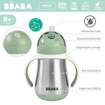 Butelka - kubek niekapek stalowa ze słomką 250 ml - Sage green / Beaba