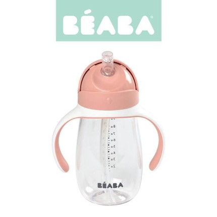 Bidon tritanowy ze słomką, 300 ml - old pink / Beaba