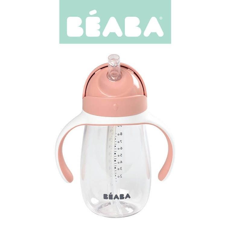 Bidon tritanowy ze słomką, 300 ml - old pink / Beaba