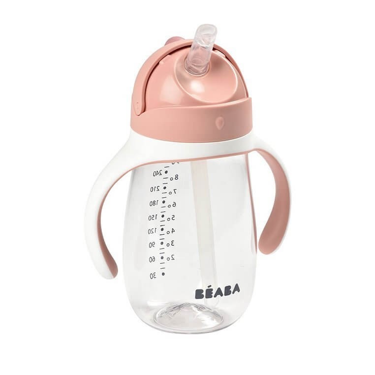 Bidon tritanowy ze słomką, 300 ml - old pink / Beaba