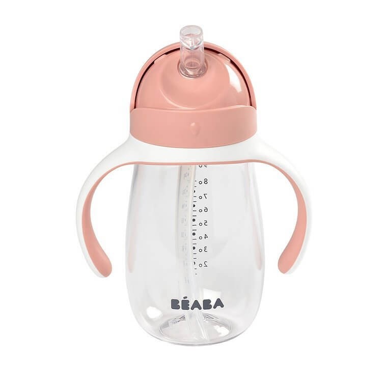 Bidon tritanowy ze słomką, 300 ml - old pink / Beaba