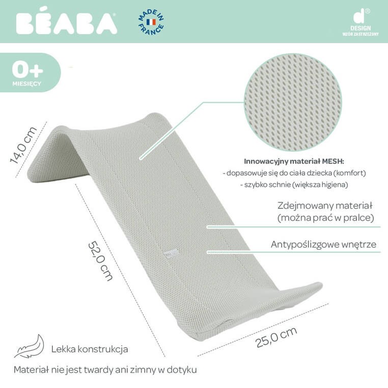 Leżaczek – wkładka do kąpieli dla niemowląt Velvet grey / Beaba