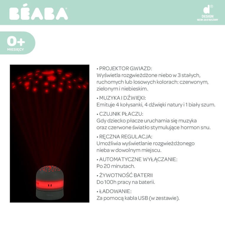 Projektor gwiazd z pozytywką i czujnikiem płaczu / Beaba