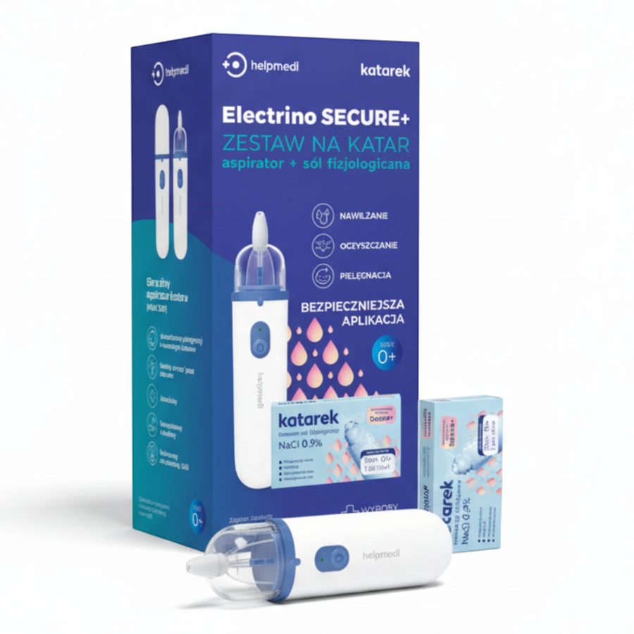 Ultra cichy aspirator elektryczny Electrino + sól fizjologiczna Katarek Secure+ / Katarek Helpmedi