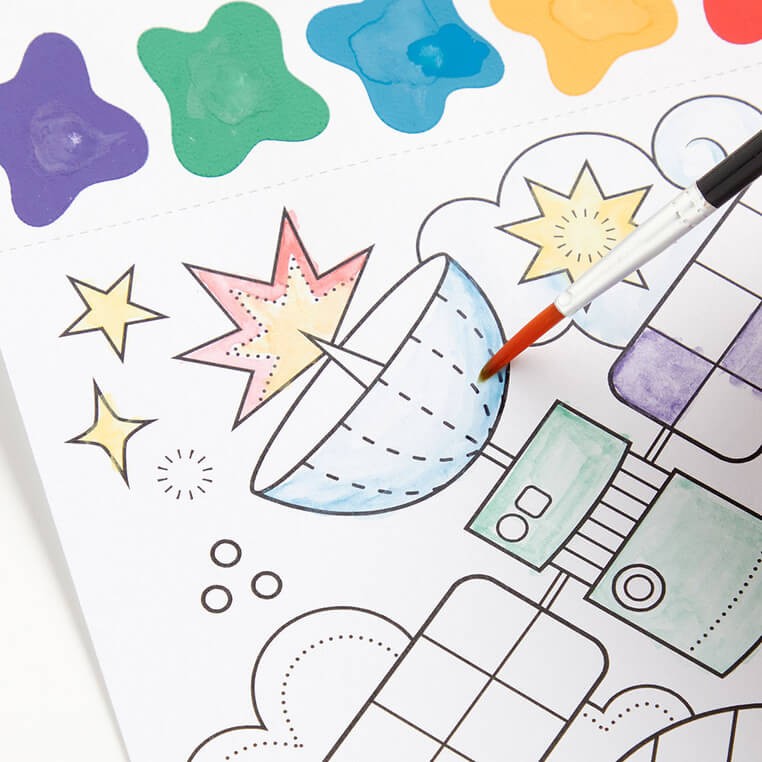 Kolorowanka akwarelowa z pędzelkiem Kosmos 5+ / Mudpuppy