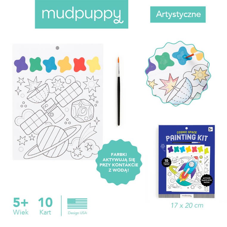 Kolorowanka akwarelowa z pędzelkiem Kosmos 5+ / Mudpuppy