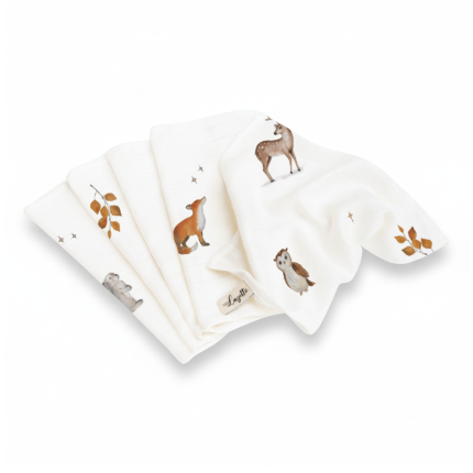 Zestaw 5 chusteczek bambusowych WOODLAND / Layette