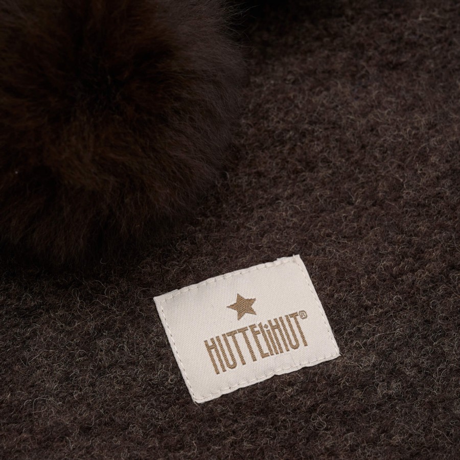 Kominiarka z pomponami z futra alpaki - Dark Brown Melange / HUTTEliHUT