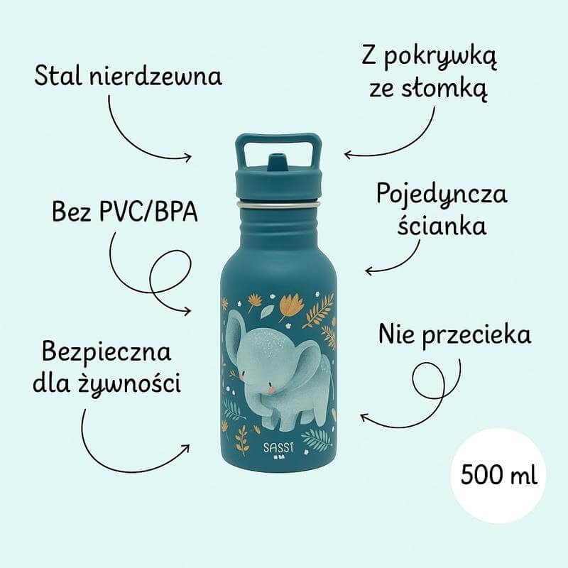 Butelka na wodę bidon 500 ml - Słonik / SASSI