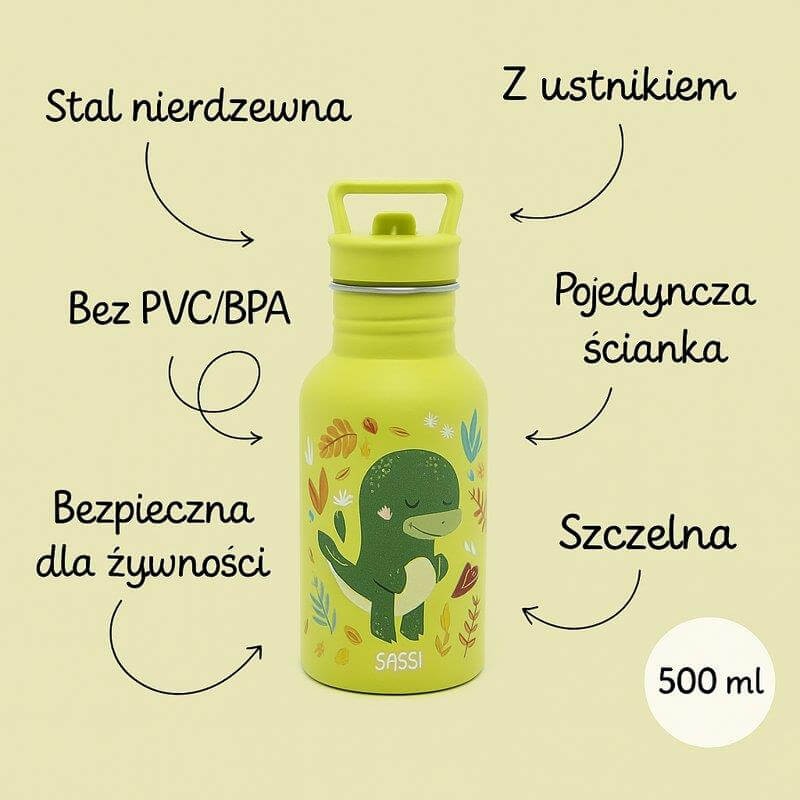 Butelka na wodę bidon 500 ml - Dinozaur / SASSI