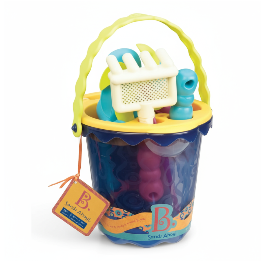 Sands Ahoy! – wiaderko z akcesoriami do piasku NIEBIESKIE / B.Toys