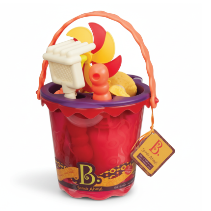 Sands Ahoy! – wiaderko z akcesoriami do piasku CZERWONE / B.Toys BX1331Z