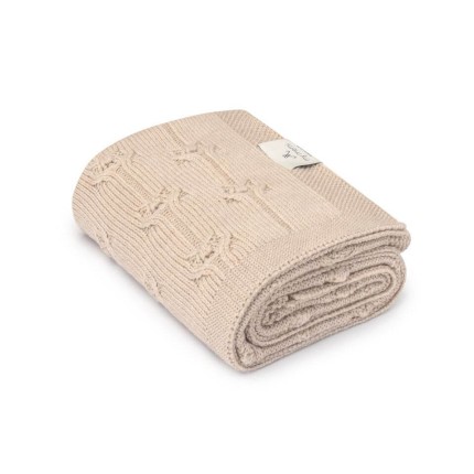 Kocyk ze 100% wełny merino warm beige Floral - premium collection / My Memi