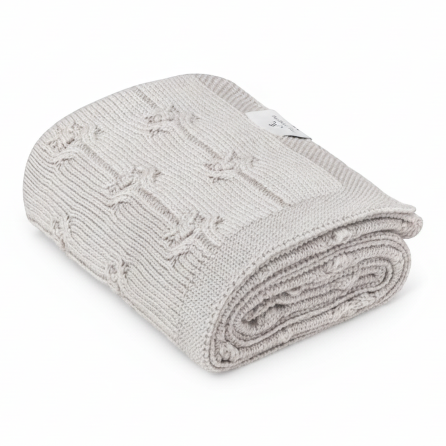 Kocyk ze 100% wełny merino light grey Floral - premium collection / My Memi