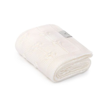 Kocyk ze 100% wełny merino cream Floral - premium collection / My Memi