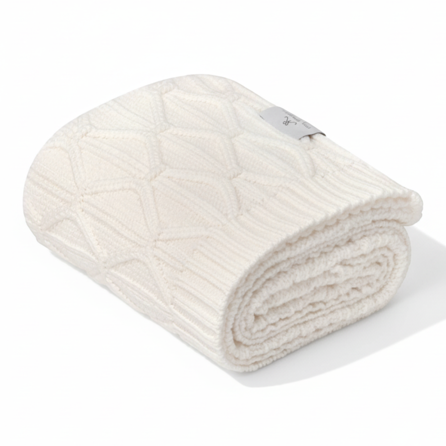Ciepły kocyk ze 100% wełny merino cream Wave - premium collection / My Memi