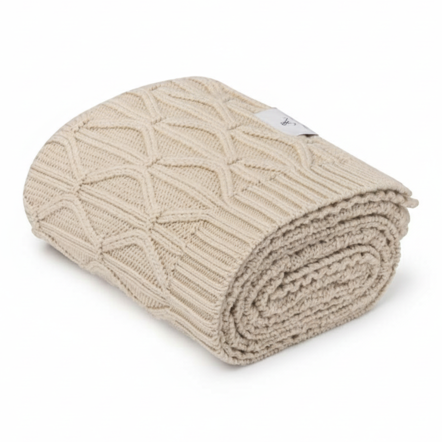 Ciepły kocyk ze 100% wełny merino warm beige Wave - premium collection / My Memi