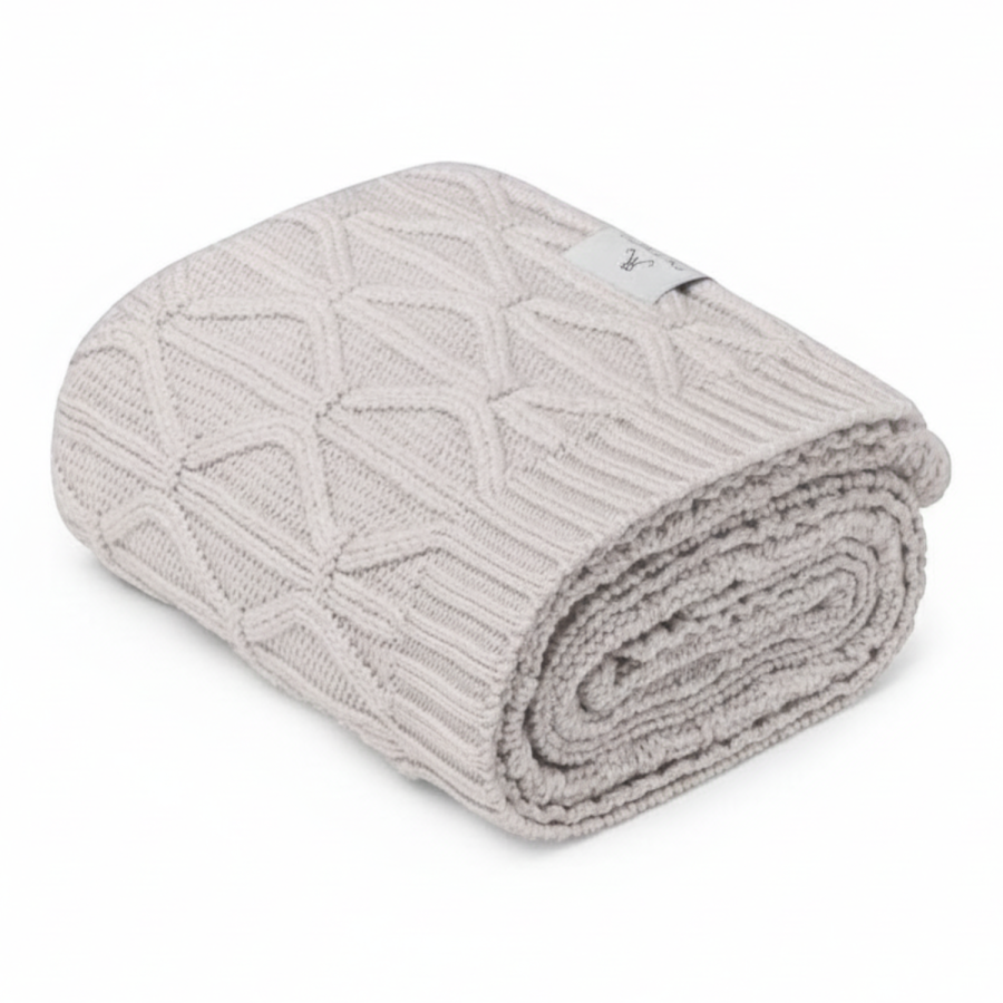 Ciepły kocyk ze 100% wełny merino light grey Wave - premium collection / My Memi