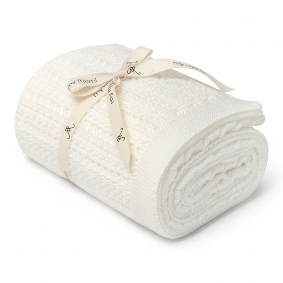 Otulacz ze 100% wełny merino cream Leaves - premium collection / My Memi