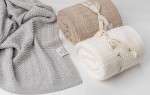 Otulacz ze 100% wełny merino warm beige Leaves - premium collection / My Memi