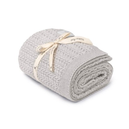 Otulacz ze 100% wełny merino light grey Leaves - premium collection / My Memi