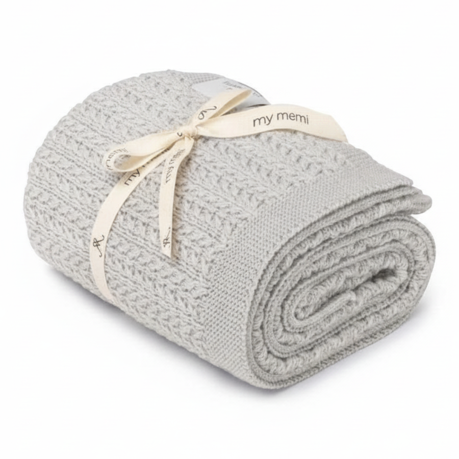 Otulacz ze 100% wełny merino light grey Leaves - premium collection / My Memi