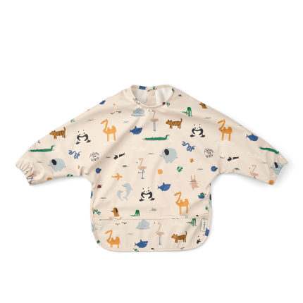 Wodoodporny śliniak z rękawkami Merle - around the world, sandy / Liewood