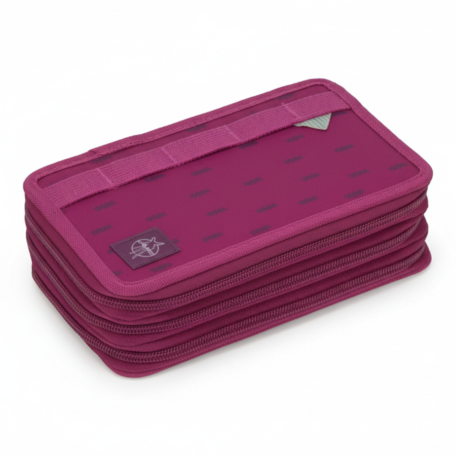 Potrójny piórnik – etui z wyposażeniem Unique, speckles berry / Lassig