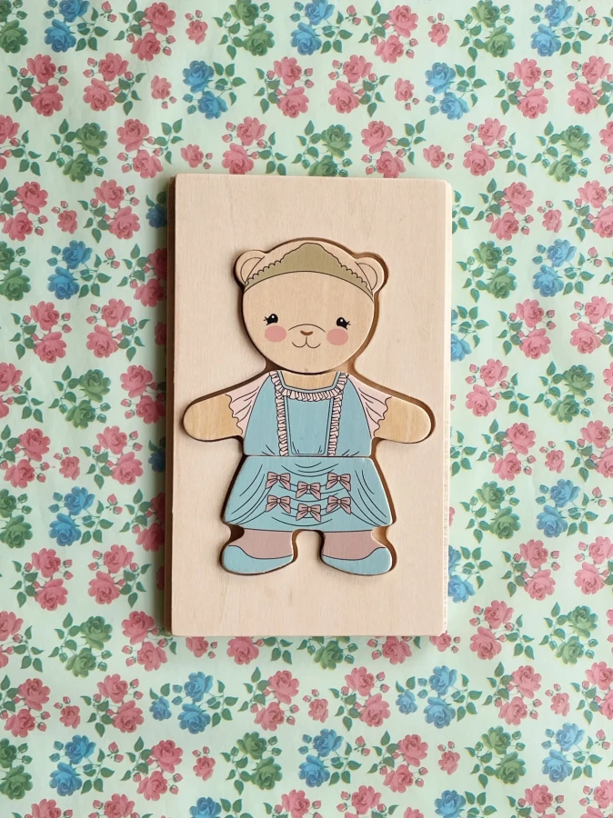 Drewniana układanka puzzle miś - dusty pink / Konges Slojd