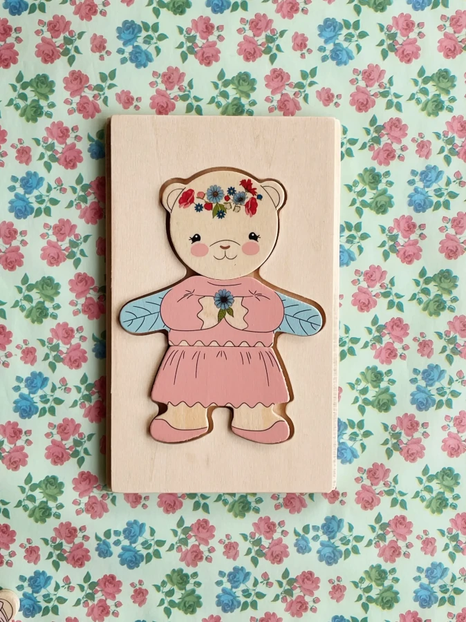 Drewniana układanka puzzle miś - dusty pink / Konges Slojd