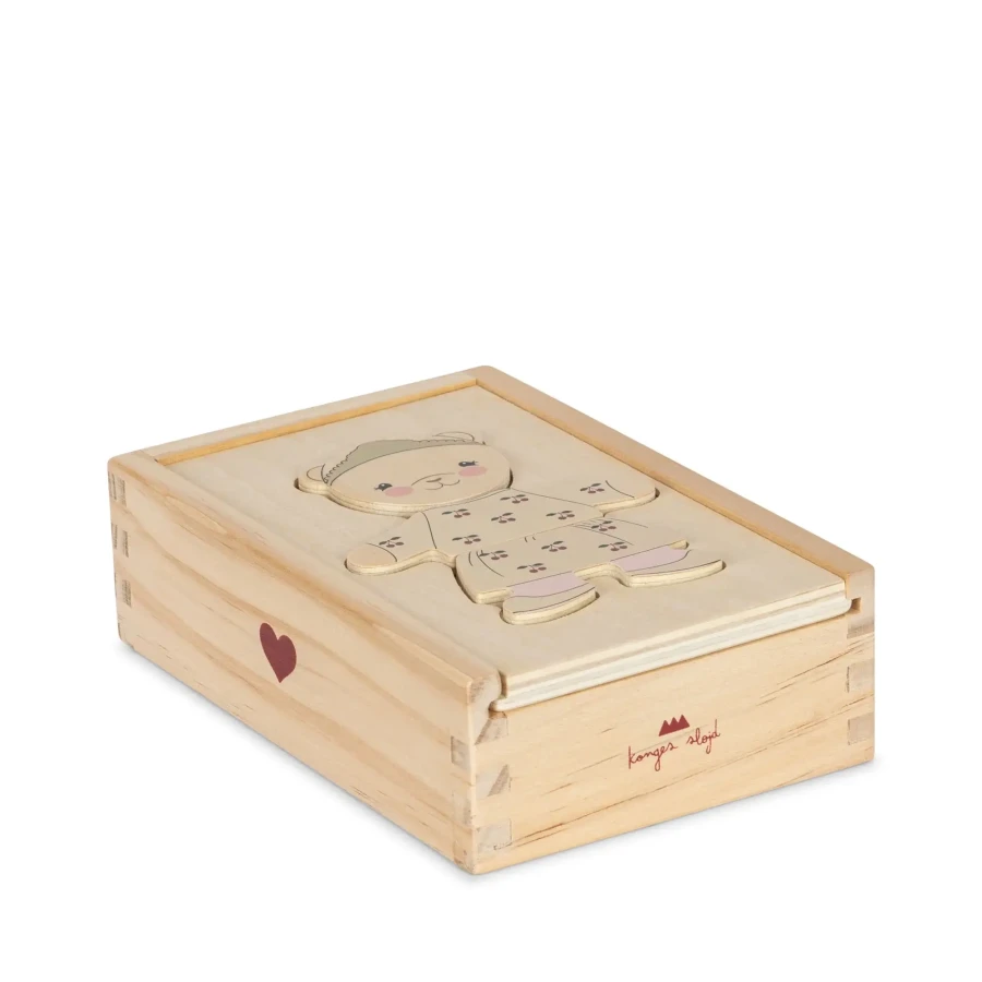 Drewniana układanka puzzle miś - dusty pink / Konges Slojd