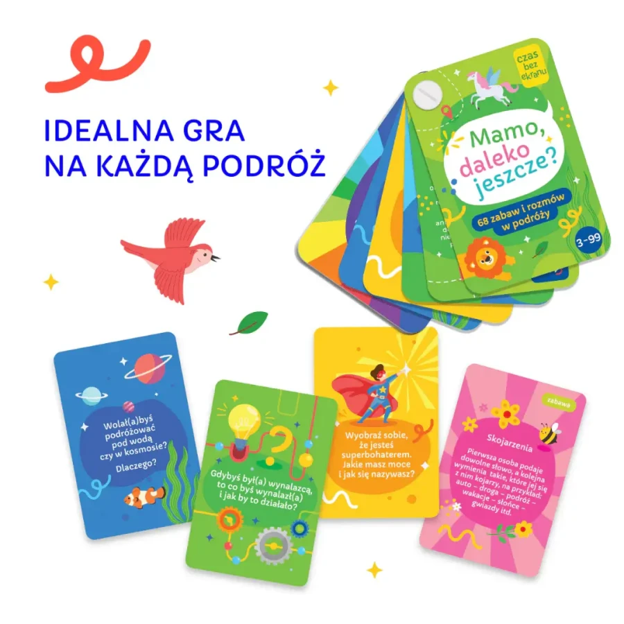 "Mamo, daleko jeszcze?" - Karty do rozmów i zabaw w podróży 3+ / rozwojowa mama