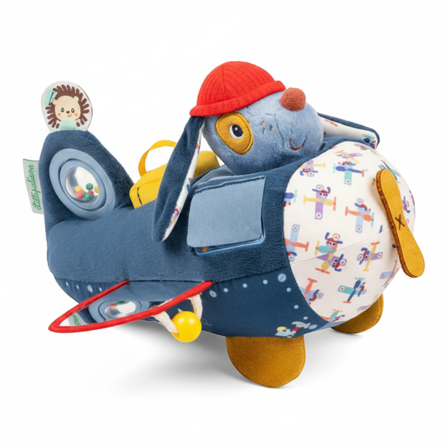 Przytulanka aktywizująca wielofunkcyjna Samolot Piesek Jules 9 m+ / Lilliputiens