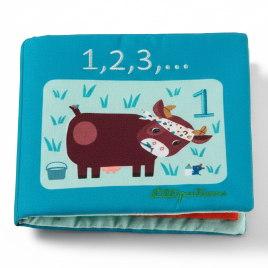 Miękka książeczka edukacyjna do nauki liczenia 1, 2, 3... 18 m+ / Lilliputiens