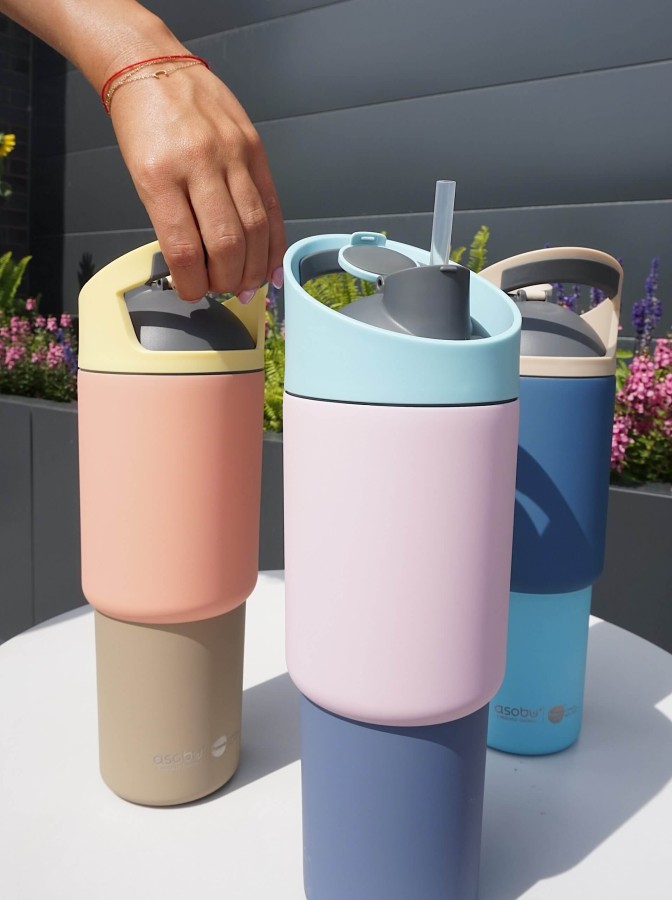 Butelka termiczna ze słomką Cosmic, 1L - pastelowy zielony / Asobu