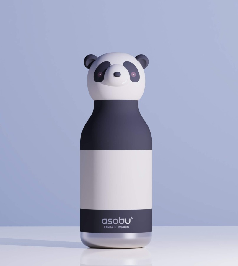 Butelka termiczna ze słomką Bestie, 460 ml - Panda / Asobu