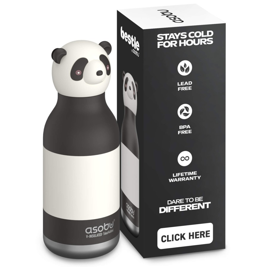 Butelka termiczna ze słomką Bestie, 460 ml - Panda / Asobu