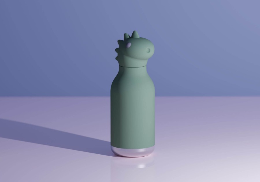 Butelka termiczna ze słomką Bestie, 460 ml - Dinozaur / Asobu