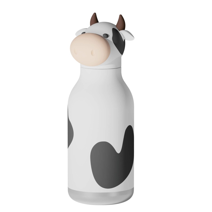 Butelka termiczna ze słomką Bestie, 460 ml - Krowa / Asobu