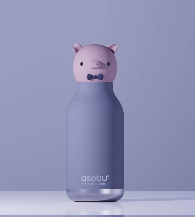 Butelka termiczna ze słomką Bestie, 460 ml - Świnka / Asobu