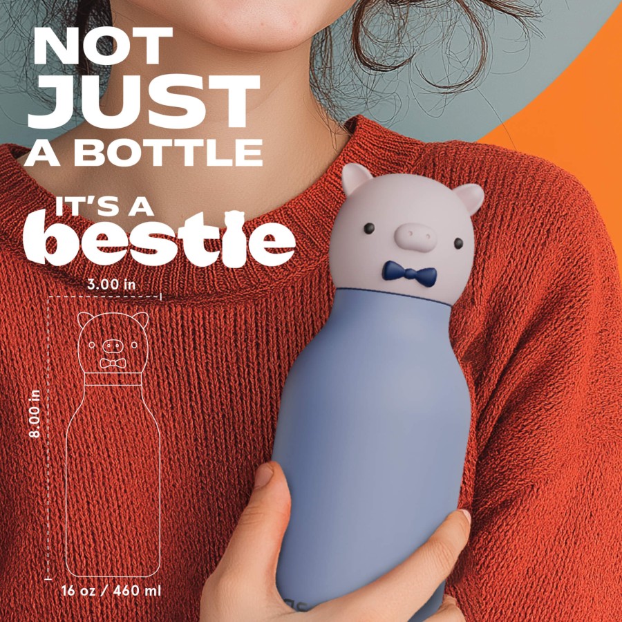 Butelka termiczna ze słomką Bestie, 460 ml - Świnka / Asobu