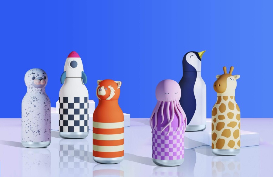 Butelka termiczna ze słomką Bestie, 460 ml - Pingwin / Asobu