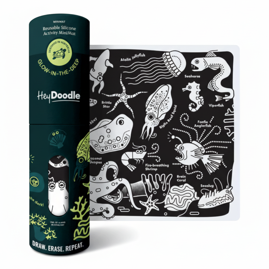 Świecąca w ciemności duża mata silikonowa do kolorowania A4 - Morskie Głębiny / HeyDoodle