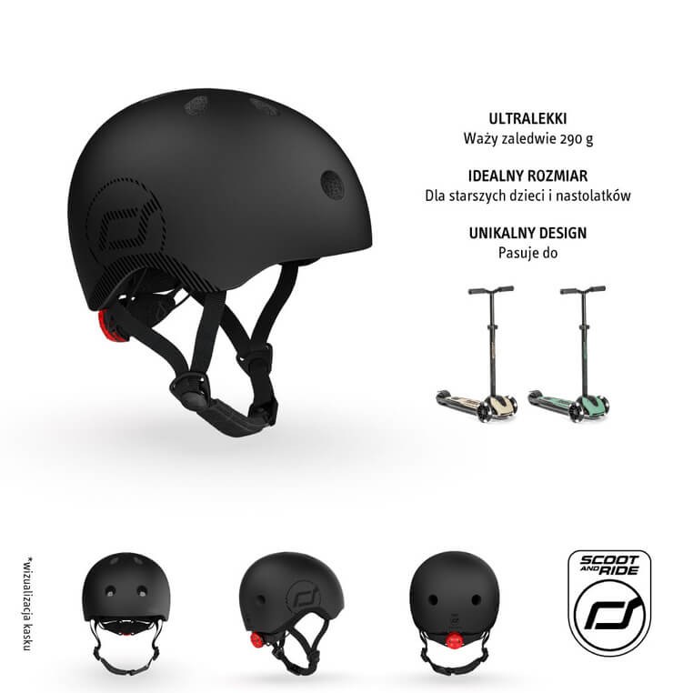 Kask M-L starszych dzieci i nastolatków Black / Scoot&Ride