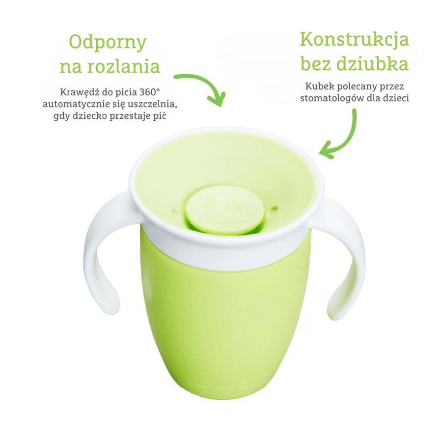 Kubek treningowy z uchwytami Miracle 360°, 207ml - zielony / Munchkin