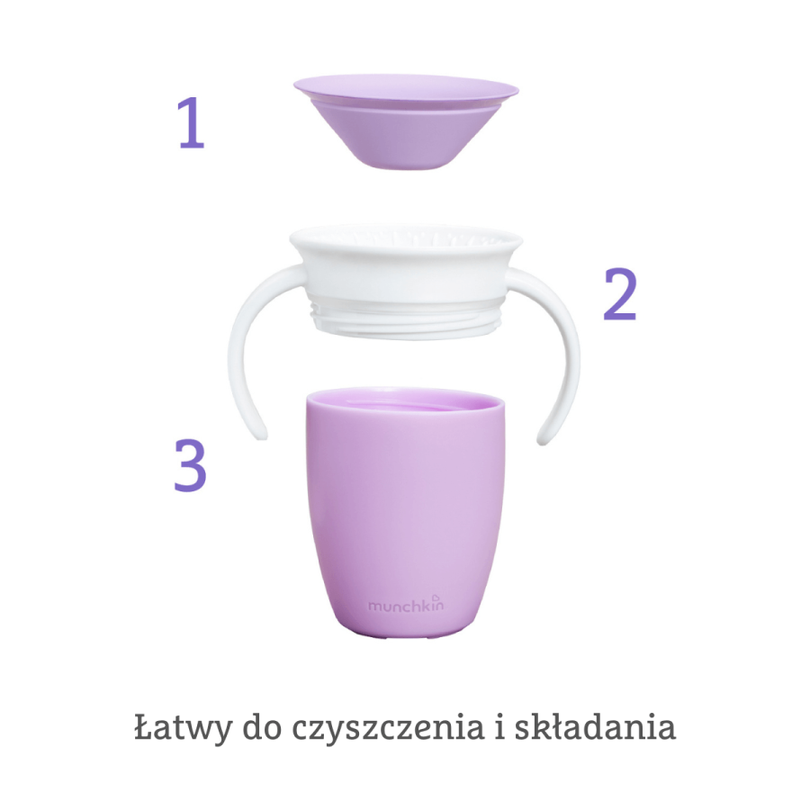 Kubek treningowy z uchwytami Miracle 360°, 207ml - fioletowy / Munchkin