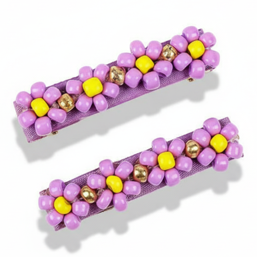 Spinki do włosów z kwiatuszkami z koralików 2szt. - fioletowe / Souza!