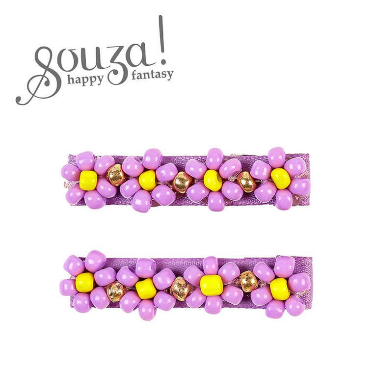Spinki do włosów z kwiatuszkami z koralików 2szt. - fioletowe / Souza!